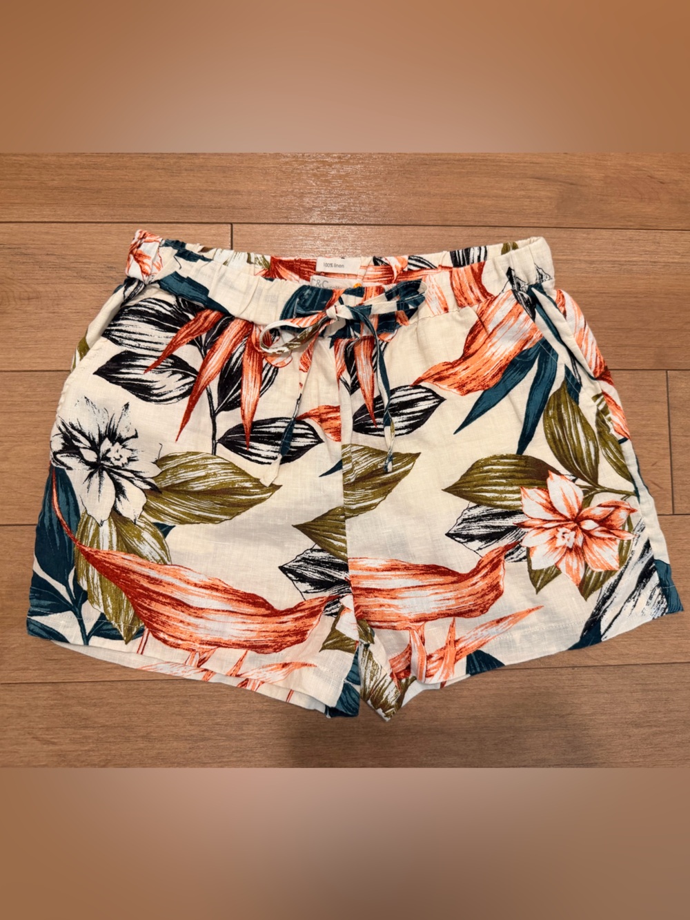 C&C California 100% Linen Tropical Print Shorts NWOT